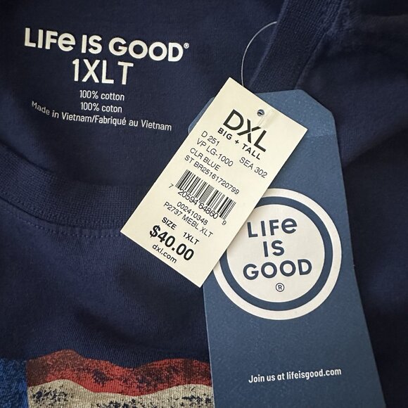 Life is Good Red White Blue Graphic T-Shirt Mens Sz XL Tall USA America Patriot - Picture 7 of 8